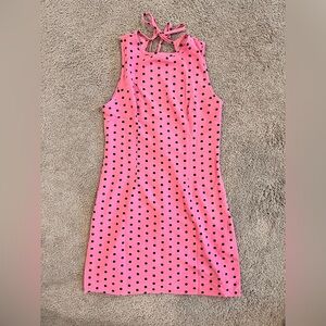 SHEIN Pink Polka Dot Sleeveless Dress with Black Dots